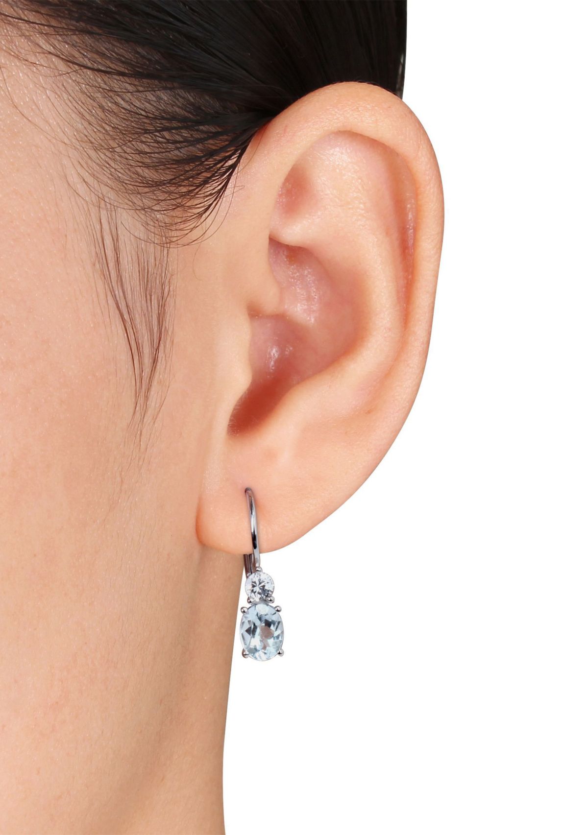 Lab Created 3.84 ct. t.g.w. Blue Topaz and Created White Sapphire Leverback Earrings in Sterling Silver