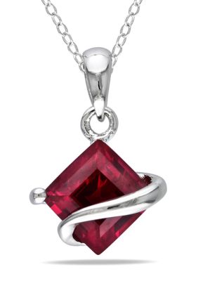 Belk & Co Lab Created 1.46 Ct. T.g.w. Created Ruby Square Pendant With Chain In Sterling Silver