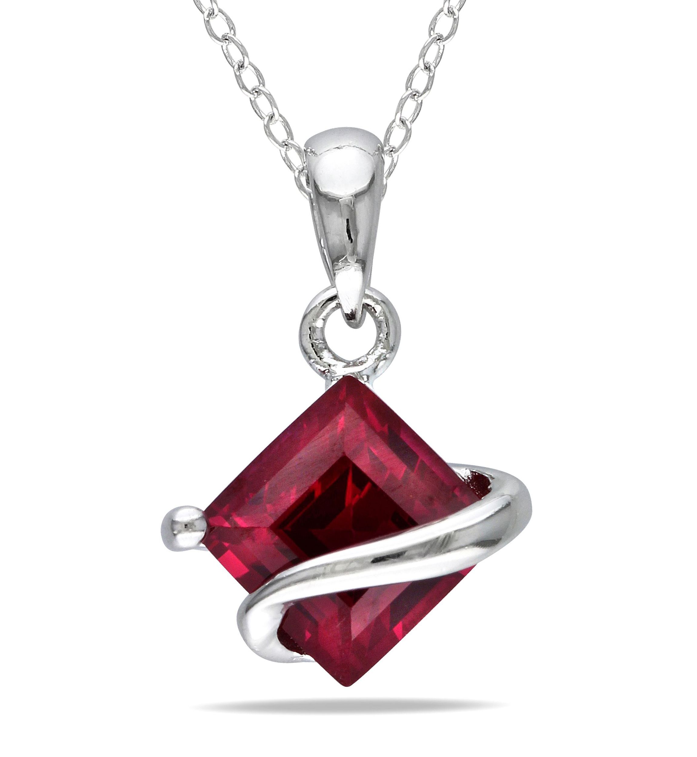 Lab Created 1.46 ct. t.g.w. Created Ruby Square Pendant With Chain in Sterling Silver