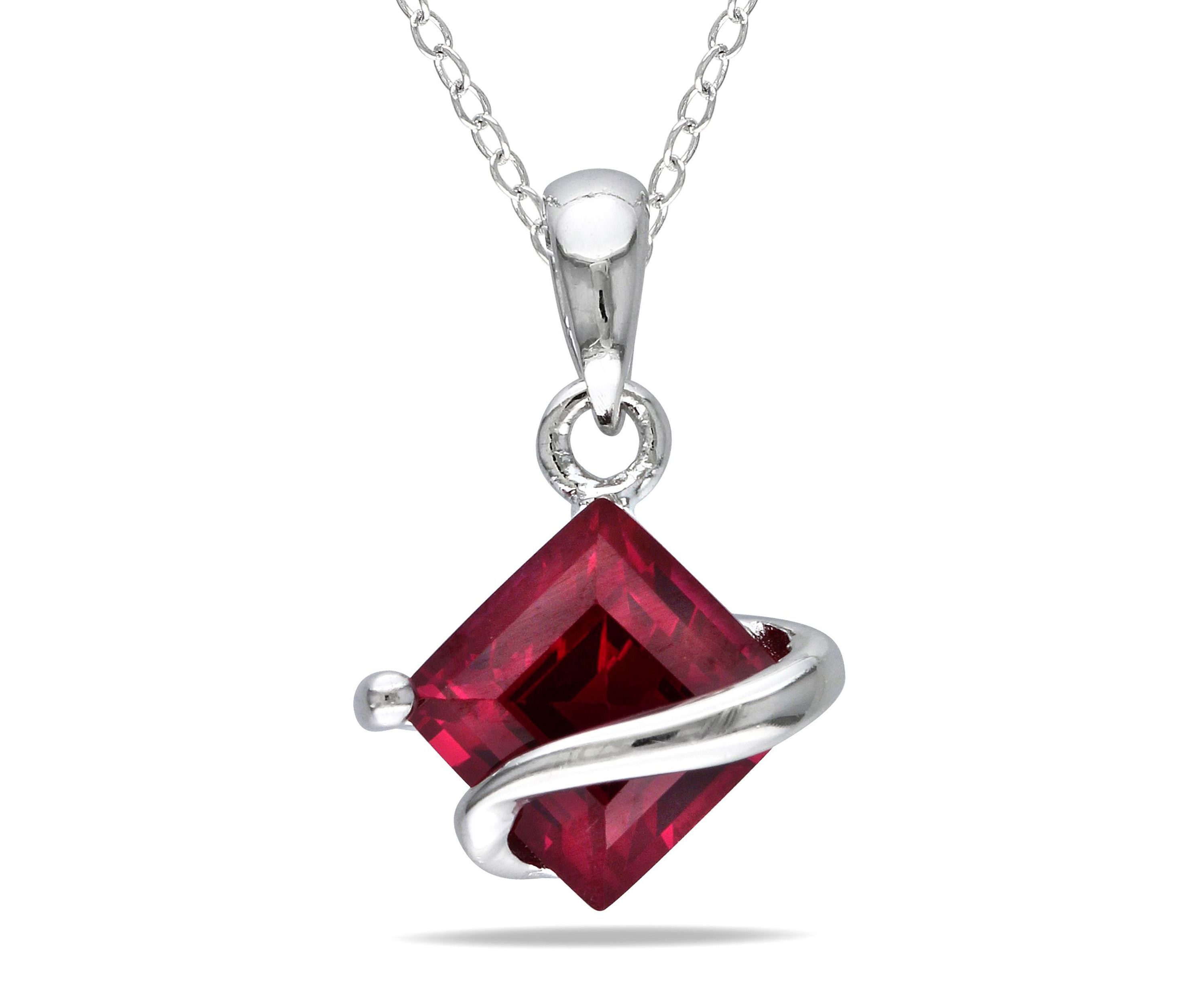 Lab Created 1.46 ct. t.g.w. Created Ruby Square Pendant With Chain in Sterling Silver