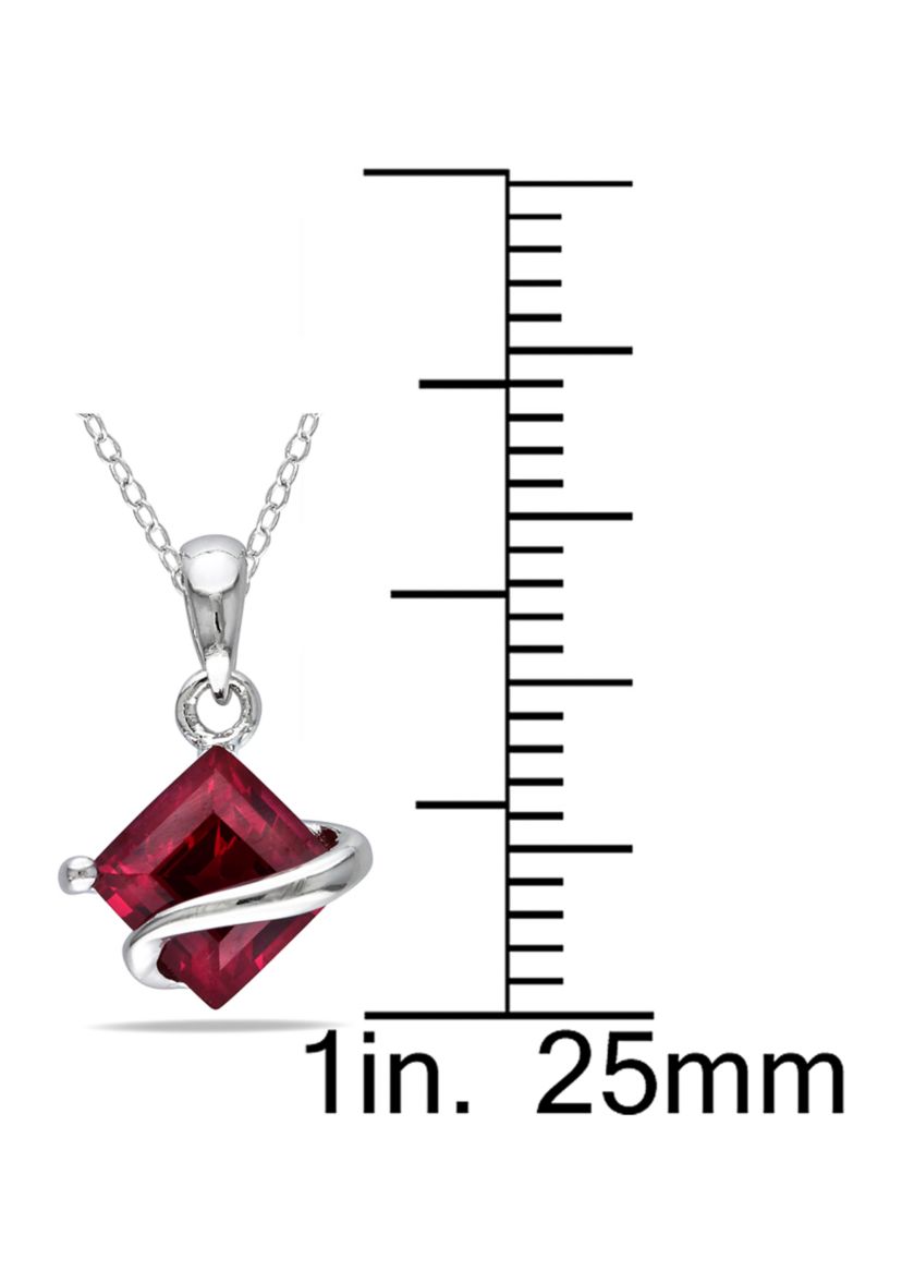 Lab Created 1.46 ct. t.g.w. Created Ruby Square Pendant With Chain in Sterling Silver