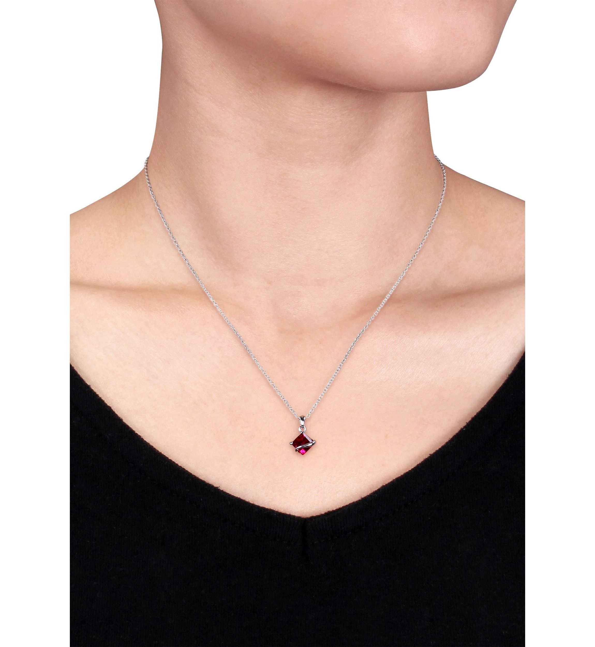 Lab Created 1.46 ct. t.g.w. Created Ruby Square Pendant With Chain in Sterling Silver