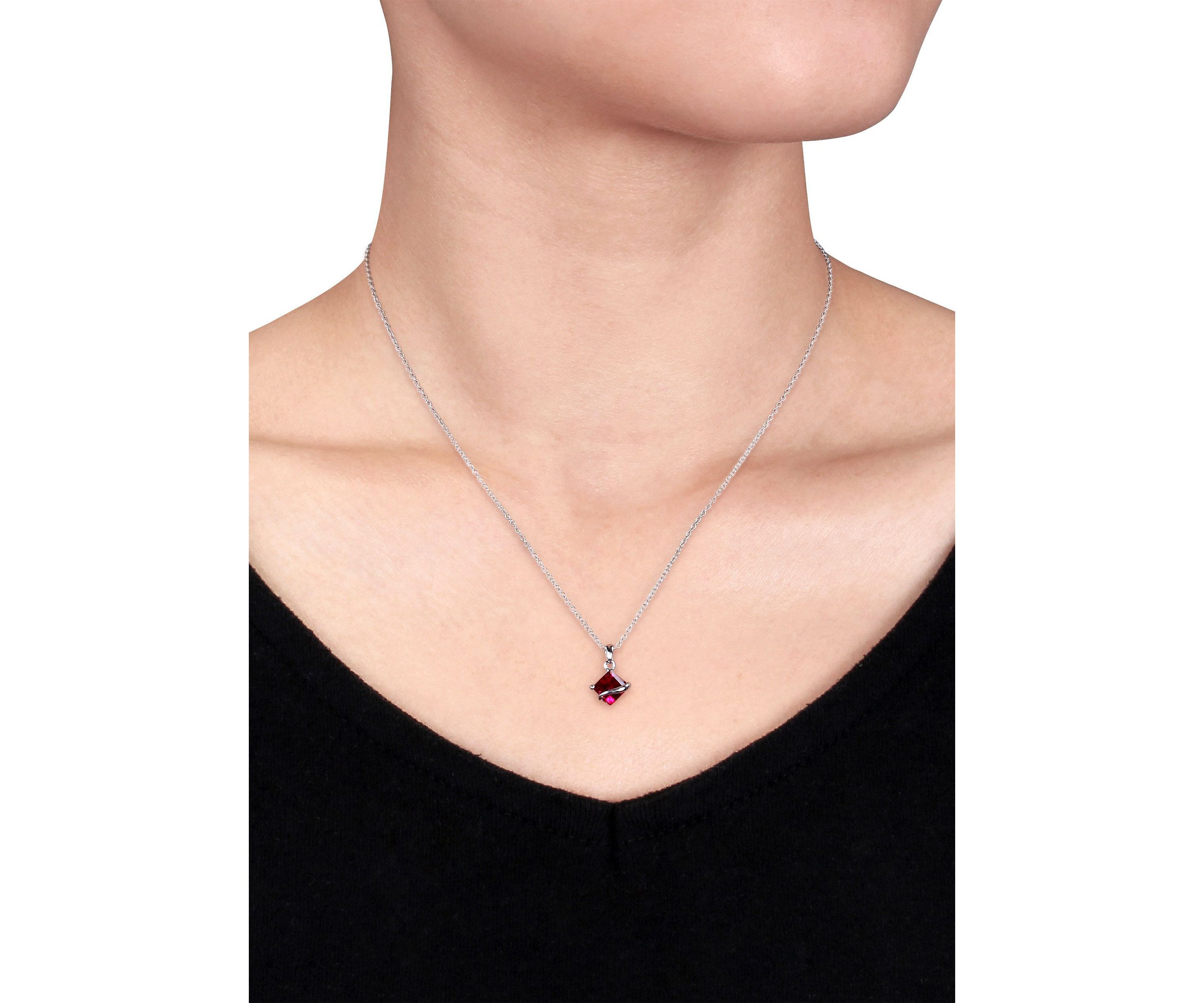 Lab Created 1.46 ct. t.g.w. Created Ruby Square Pendant With Chain in Sterling Silver