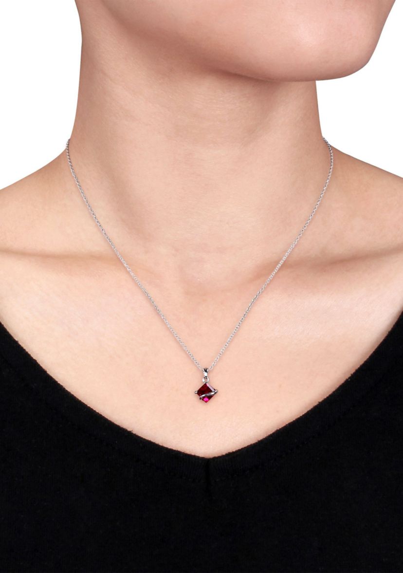Lab Created 1.46 ct. t.g.w. Created Ruby Square Pendant With Chain in Sterling Silver