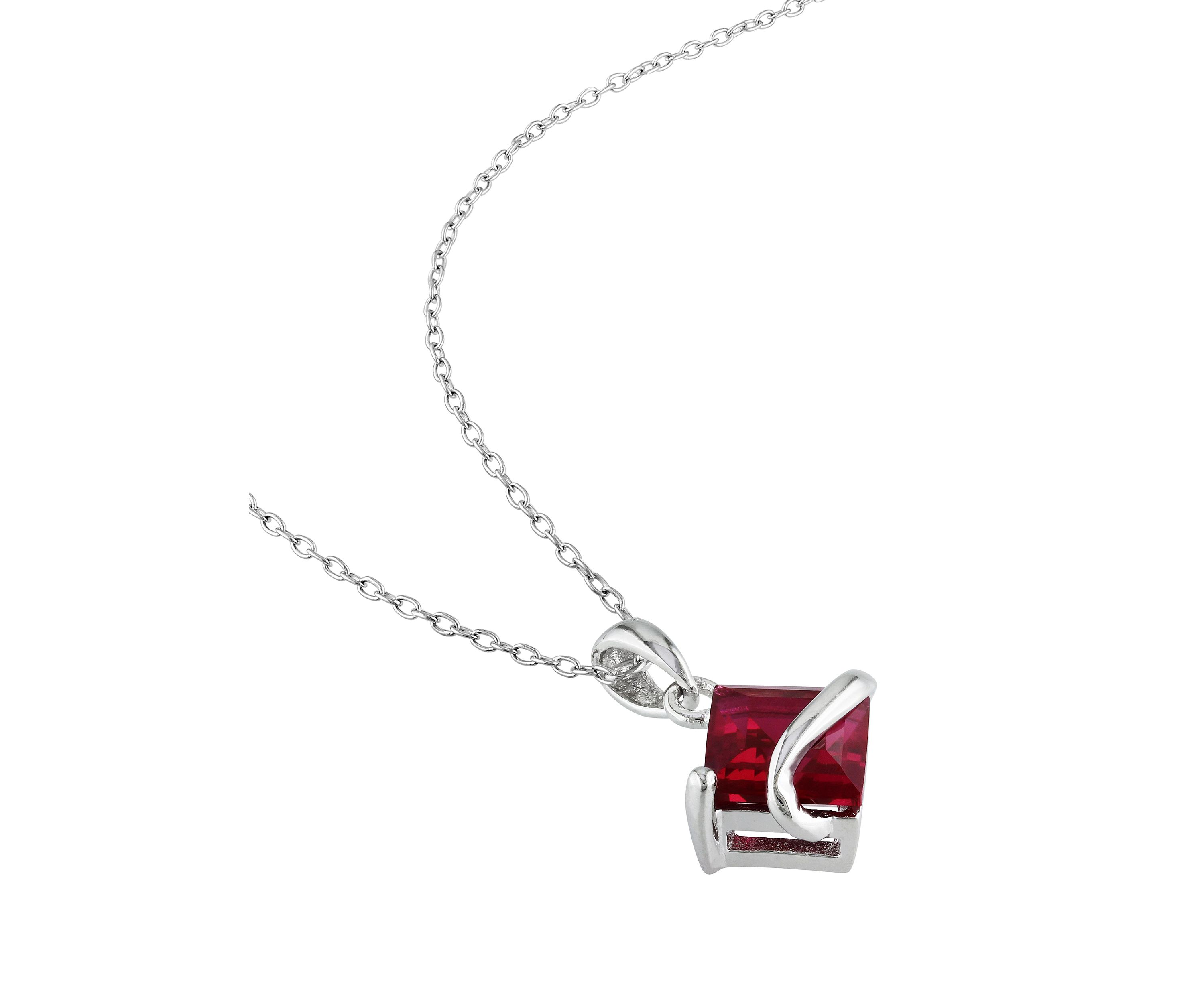 Lab Created 1.46 ct. t.g.w. Created Ruby Square Pendant With Chain in Sterling Silver