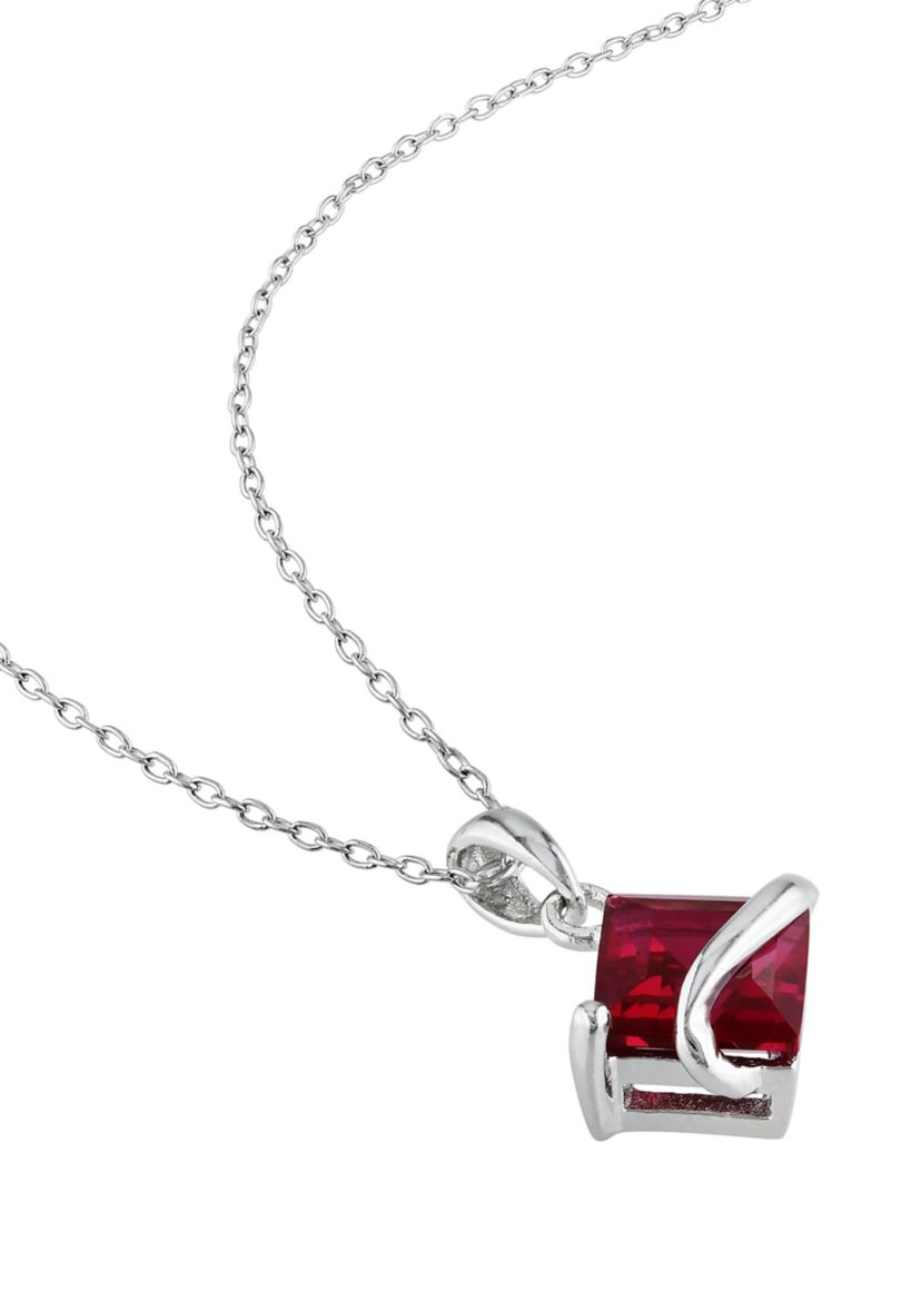 Lab Created 1.46 ct. t.g.w. Created Ruby Square Pendant With Chain in Sterling Silver