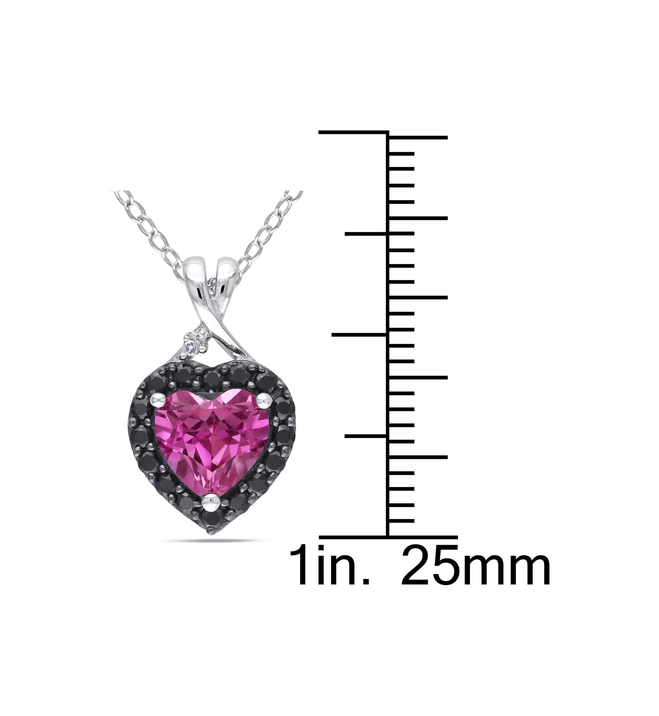Lab Created Created Pink Sapphire, Black Spinel and Diamond Heart Halo Pendant with Chain in Sterling Silver with Black Rhodium
