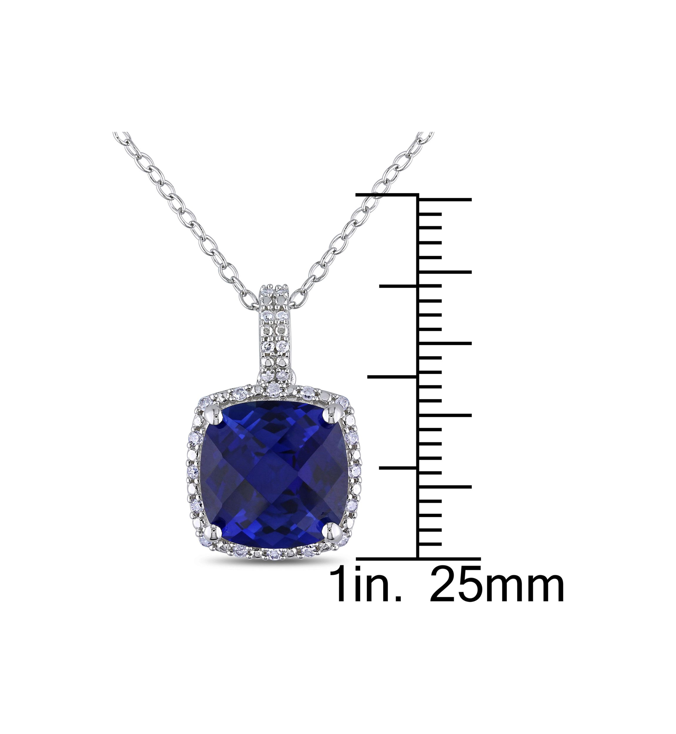 Lab Created 1/10 ct. t.w. Diamond  and 5.72 ct. t.g.w. Created Blue Sapphire Square Pendant With Chain in Sterling Silver