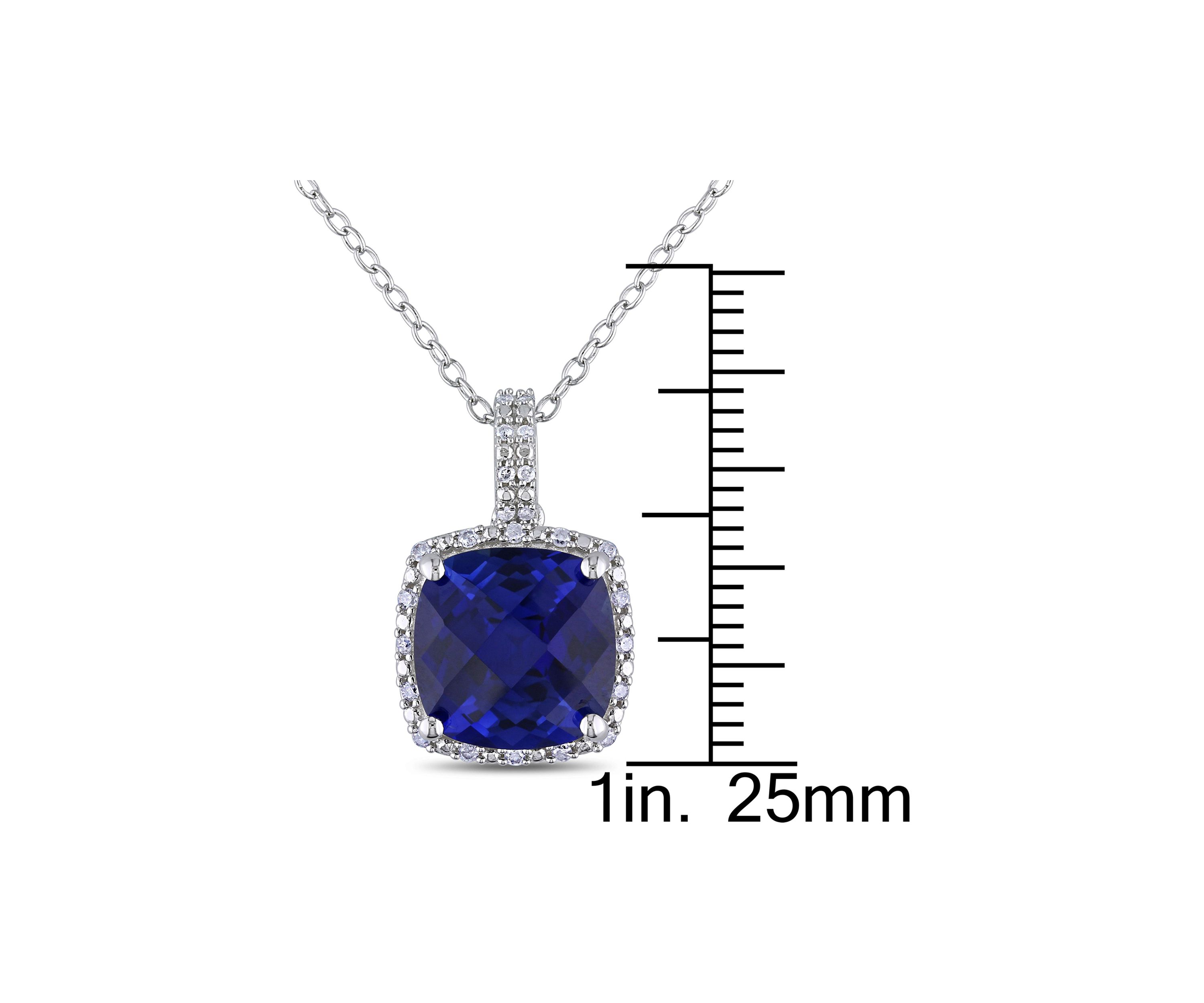 Lab Created 1/10 ct. t.w. Diamond  and 5.72 ct. t.g.w. Created Blue Sapphire Square Pendant With Chain in Sterling Silver