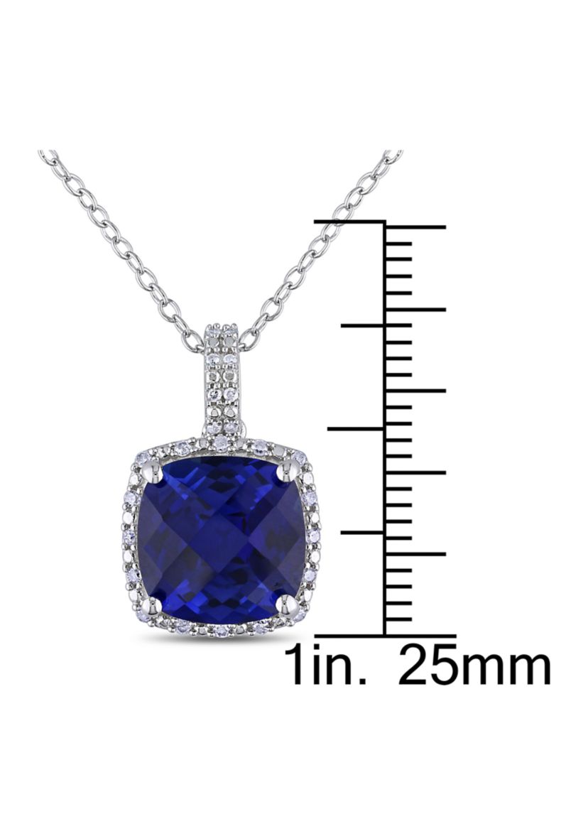 Lab Created 1/10 ct. t.w. Diamond  and 5.72 ct. t.g.w. Created Blue Sapphire Square Pendant With Chain in Sterling Silver