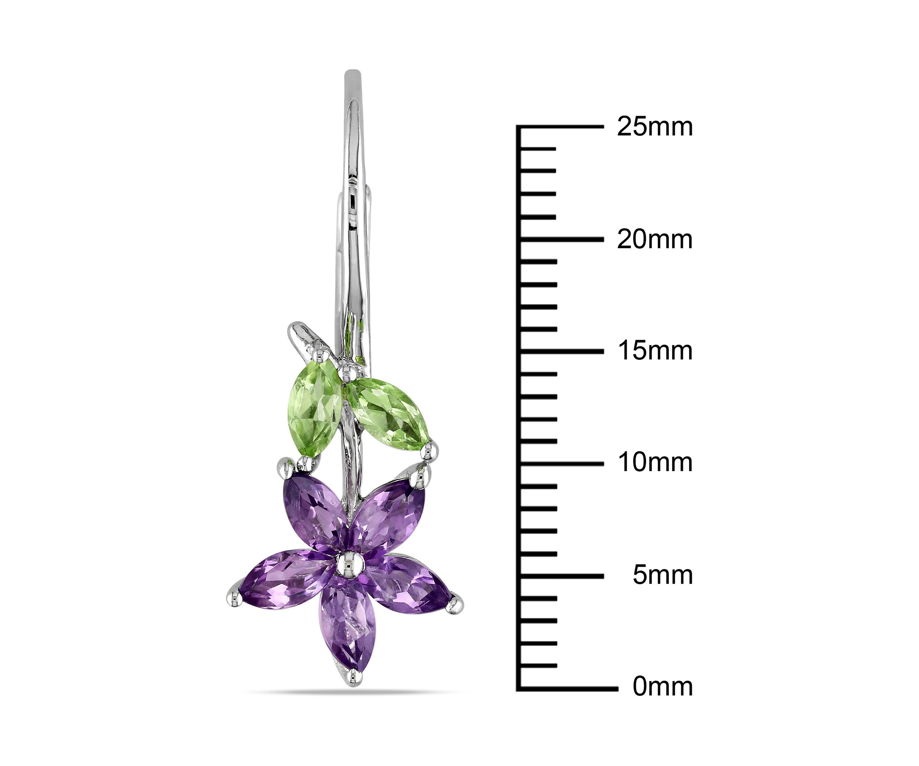 1.84 ct. t.g.w. Amethyst and Peridot Floral Leverback Earrings in Sterling Silver