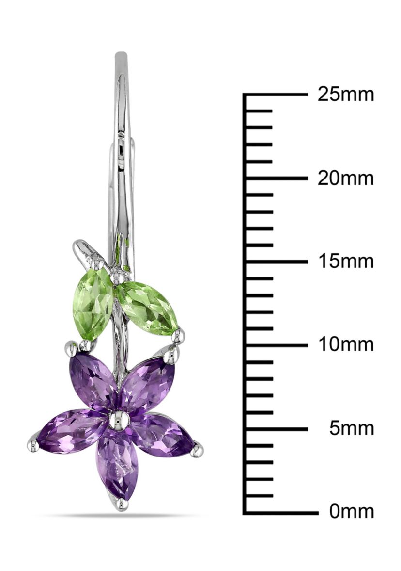 1.84 ct. t.g.w. Amethyst and Peridot Floral Leverback Earrings in Sterling Silver