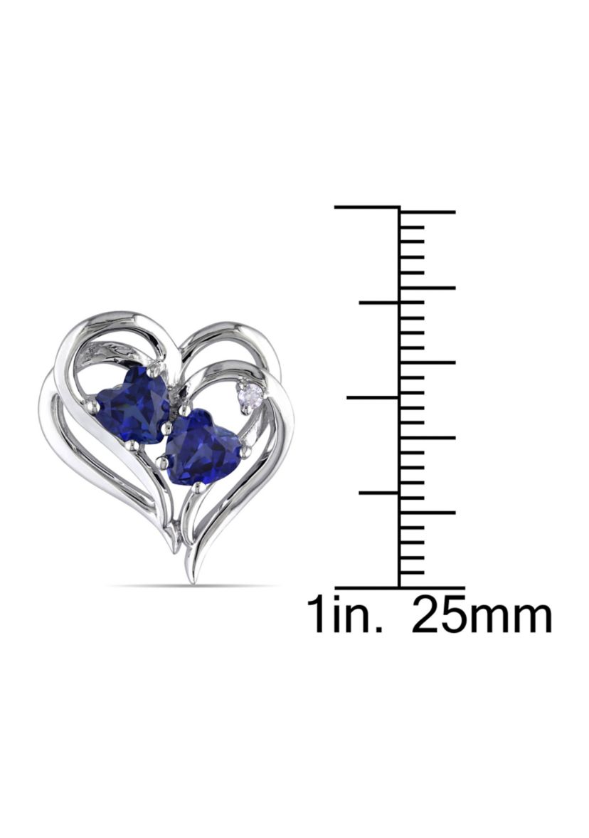 Lab Created Diamond and Created Blue Sapphire Heart Earrings in Sterling Silver