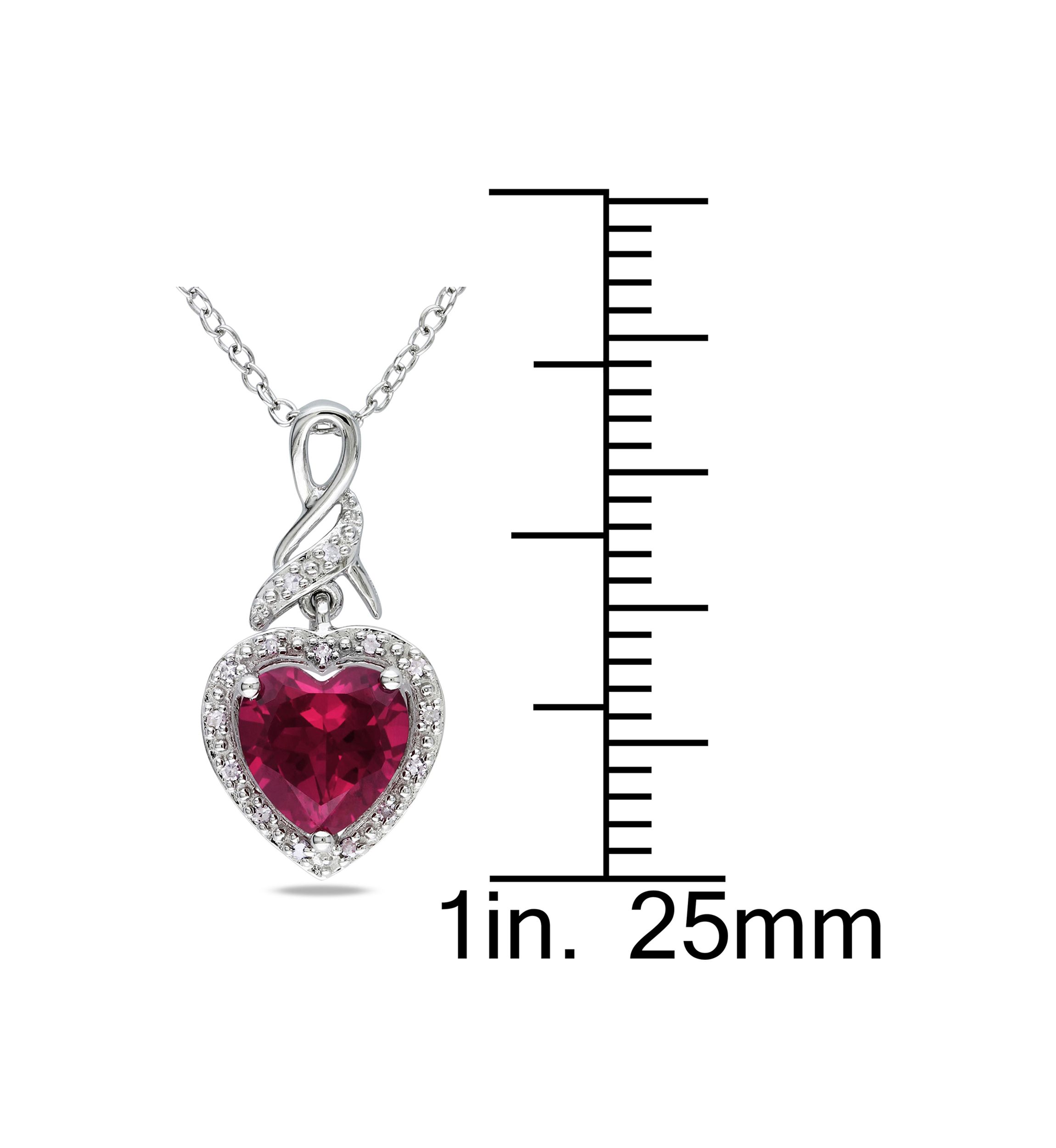 Lab Created Diamond and Created Ruby Heart Twist Pendant with Chain in Sterling Silver