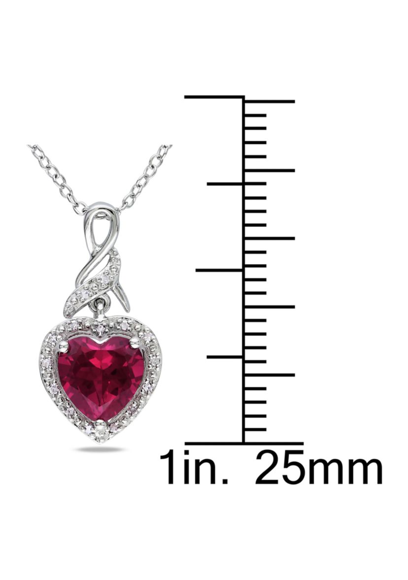 Lab Created Diamond and Created Ruby Heart Twist Pendant with Chain in Sterling Silver