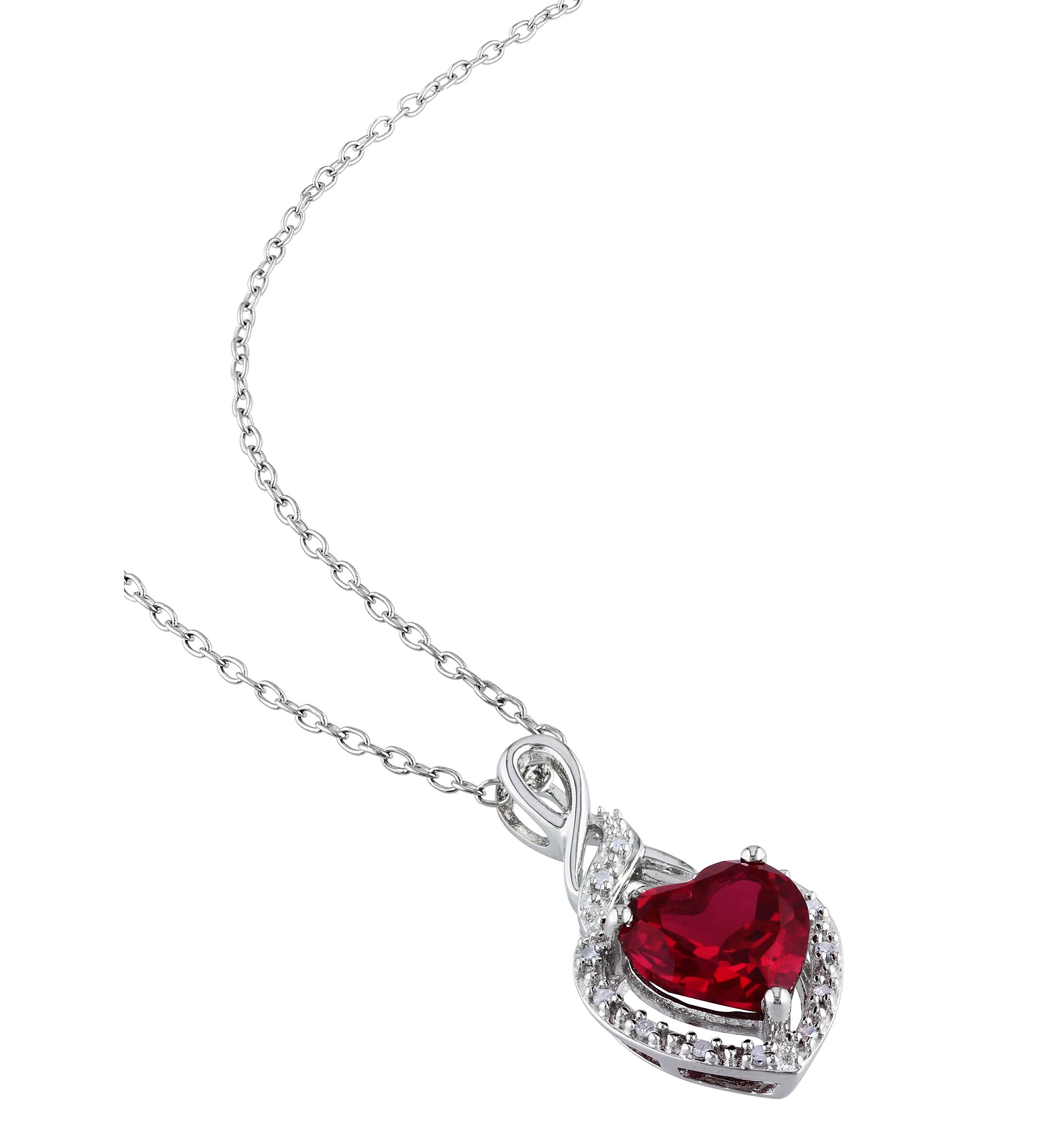 Lab Created Diamond and Created Ruby Heart Twist Pendant with Chain in Sterling Silver