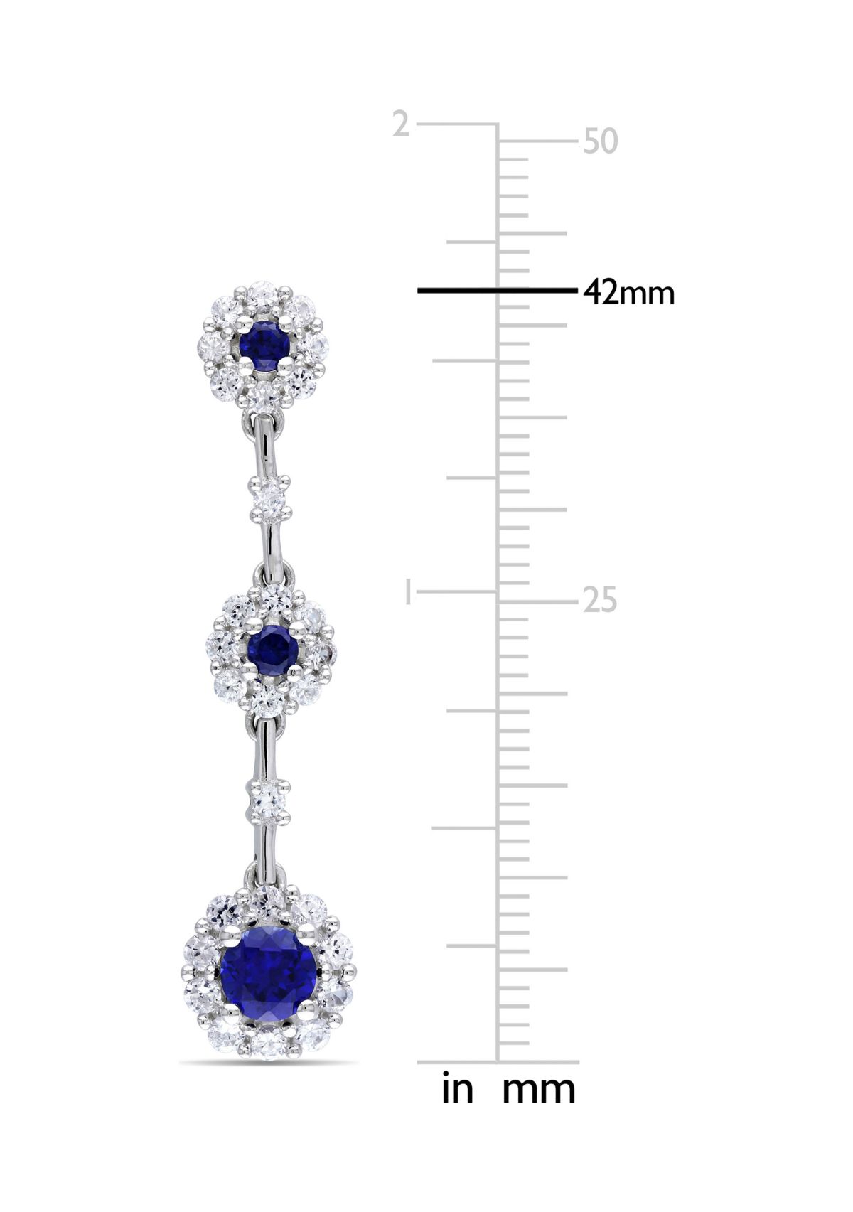 Lab Created 3.72 ct. t.g.w. Created Blue and White Sapphire Dangle Flower Earrings in Sterling Silver