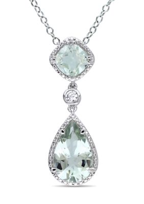Belk & Co Lab Created 5 CT TGW Green Quartz and White Sapphire Teardrop Halo Pendant with Chain in Sterling Silver