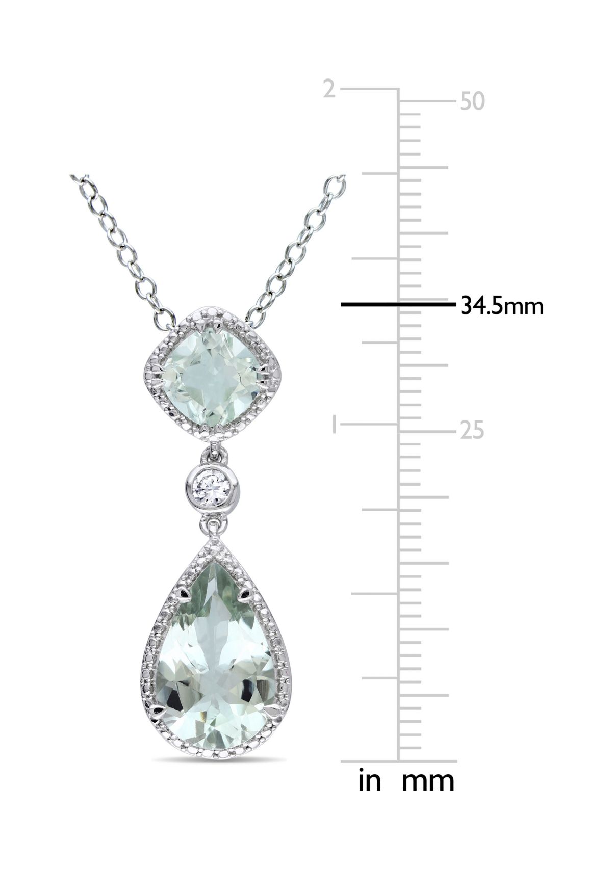 5 CT TGW Green Quartz and Created White Sapphire Teardrop Halo Pendant with Chain in Sterling Silver