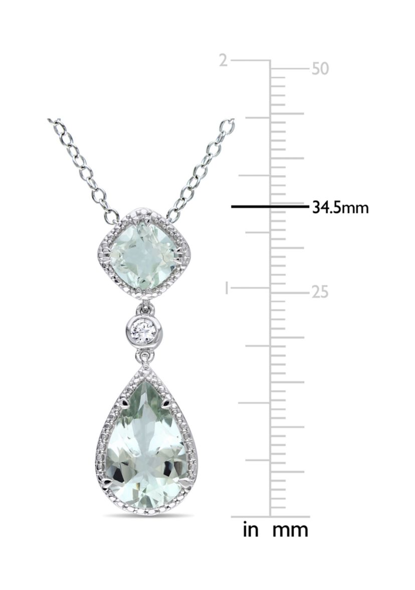 5 CT TGW Green Quartz and Created White Sapphire Teardrop Halo Pendant with Chain in Sterling Silver