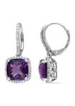 6 ct. t.w. Amethyst and 1/5 ct. t.w. Diamond Lever Back Halo Earrings in Sterling Silver