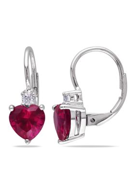 Belk & Co Lab Created 3.40 Ct. T.g.w. Created Ruby And White Sapphire Heart Leverback Earrings In Sterling Silver -  0682077943321