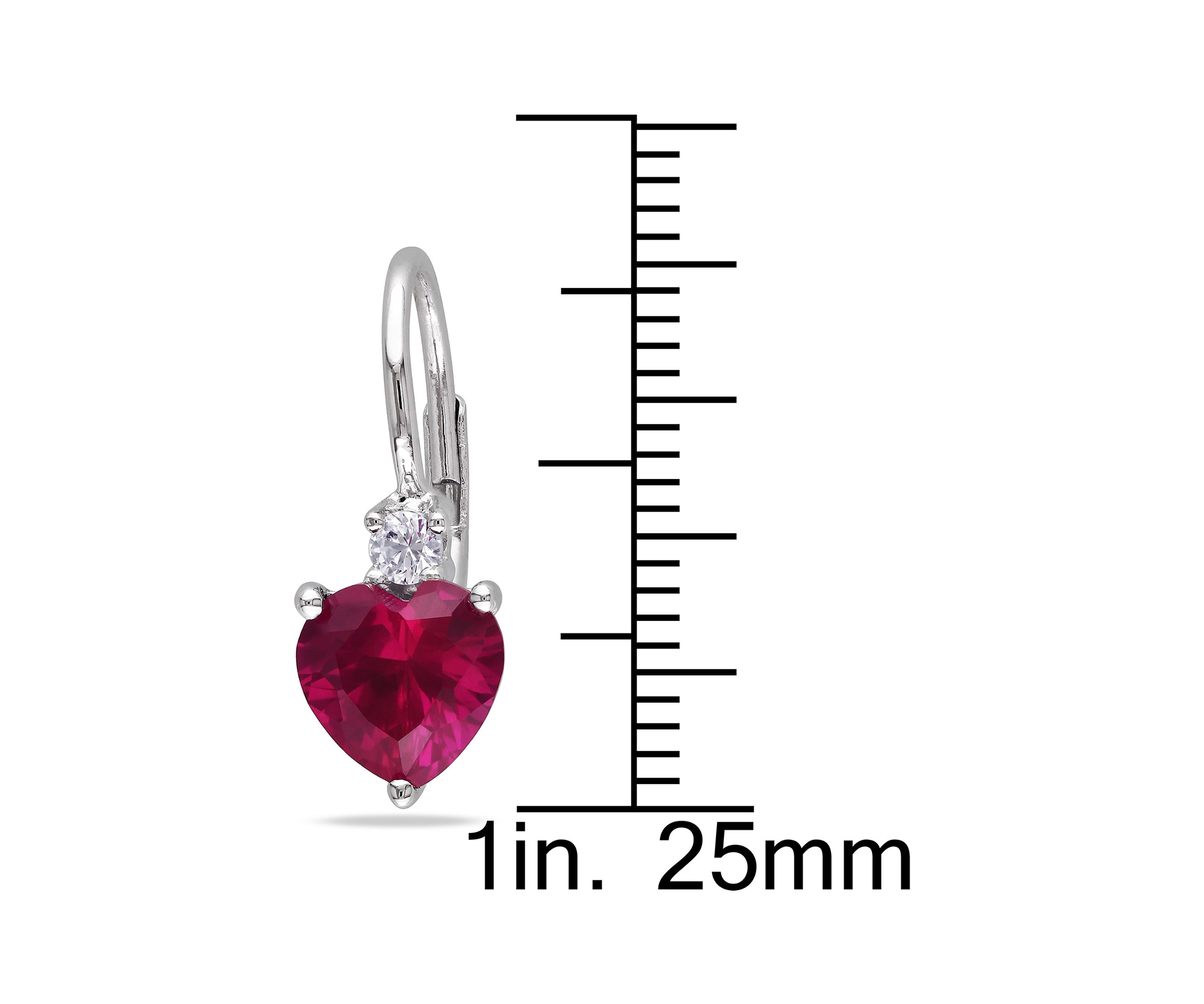 Lab Created 3.40 ct. t.g.w. Created Ruby and White Sapphire Heart Leverback Earrings in Sterling Silver