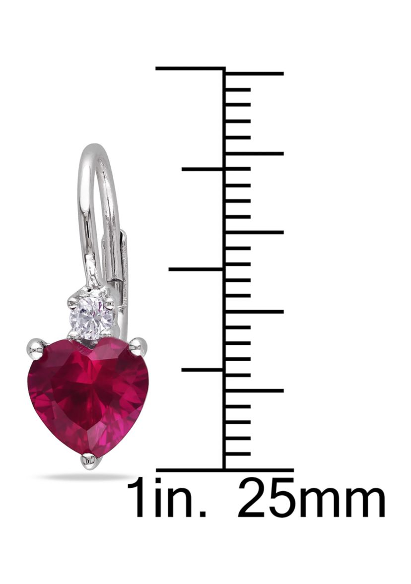 Lab Created 3.40 ct. t.g.w. Created Ruby and White Sapphire Heart Leverback Earrings in Sterling Silver