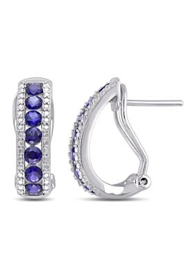 Belk & Co Lab Created Channel Set Blue Sapphire Earrings in Sterling Silver