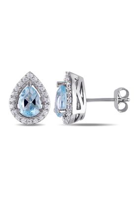 Belk & Co Lab Created Blue Topaz and White Sapphire Teardrop Earrings in Sterling Silver