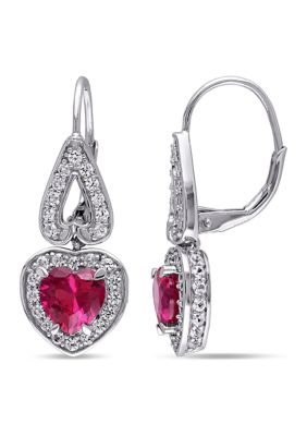 Belk & Co Lab Created 4.94 Ct. T.g.w. Created Ruby And White Sapphire Heart Leverback Earrings In Sterling Silver -  0682077959629