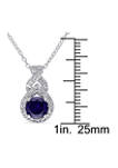 Lab Created Created Blue and Created White Sapphire  Teardrop Halo Pendant with Chain in Sterling Silver