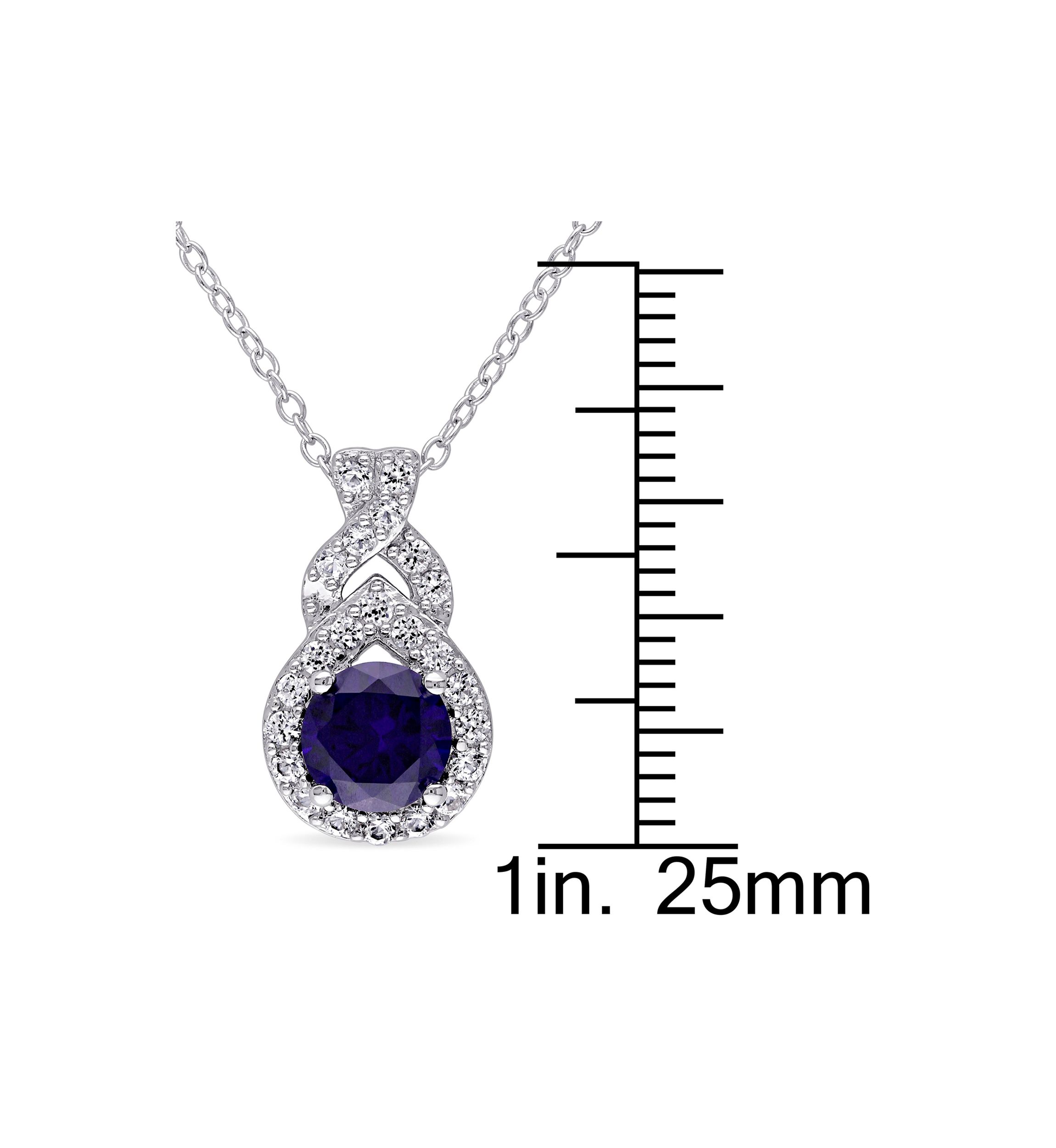 Lab Created Created Blue and Created White Sapphire  Teardrop Halo Pendant with Chain in Sterling Silver
