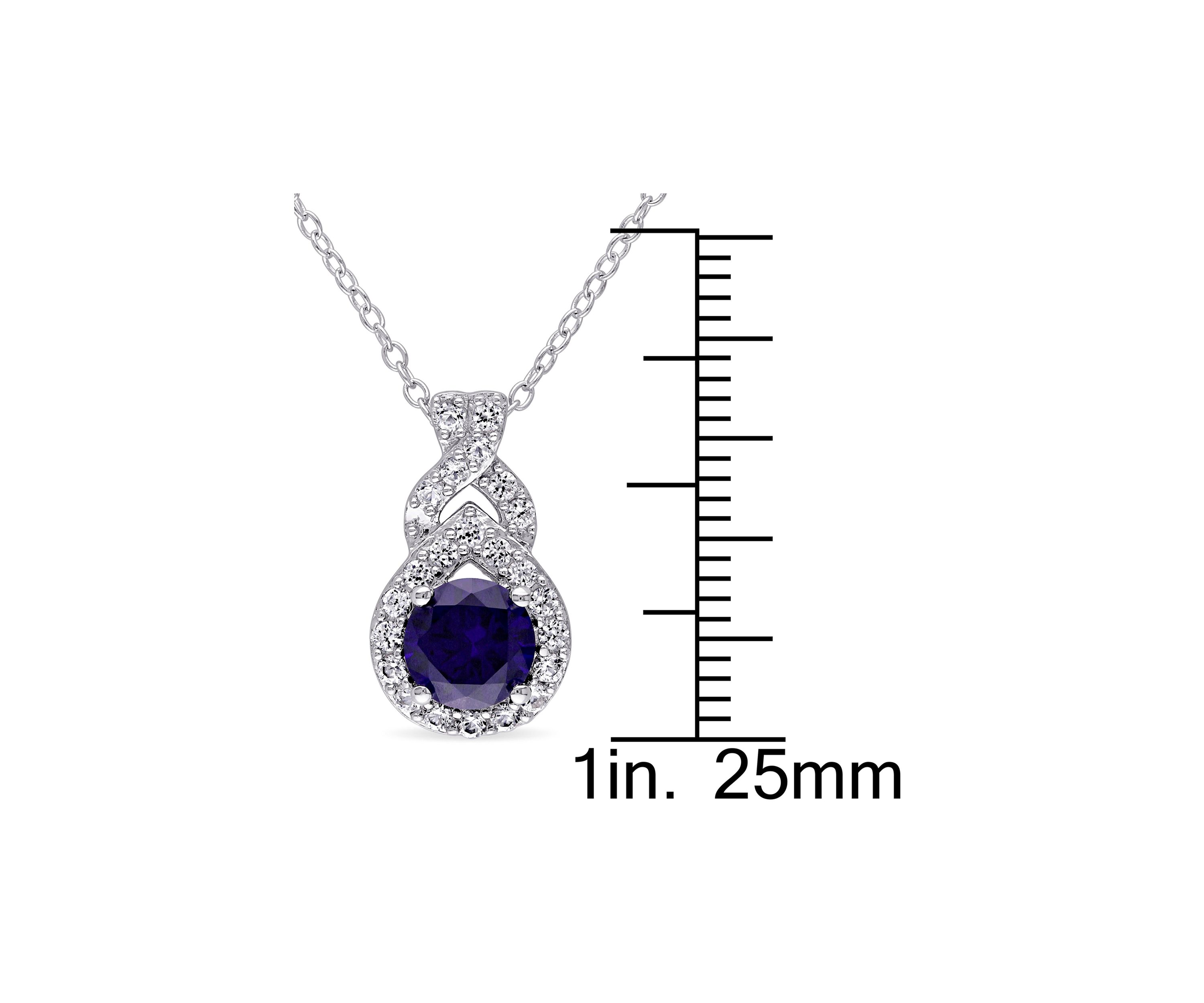 Lab Created Created Blue and Created White Sapphire  Teardrop Halo Pendant with Chain in Sterling Silver