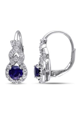 Belk & Co Lab Created Blue and White Sapphire Twist Leverback Earrings in Sterling Silver
