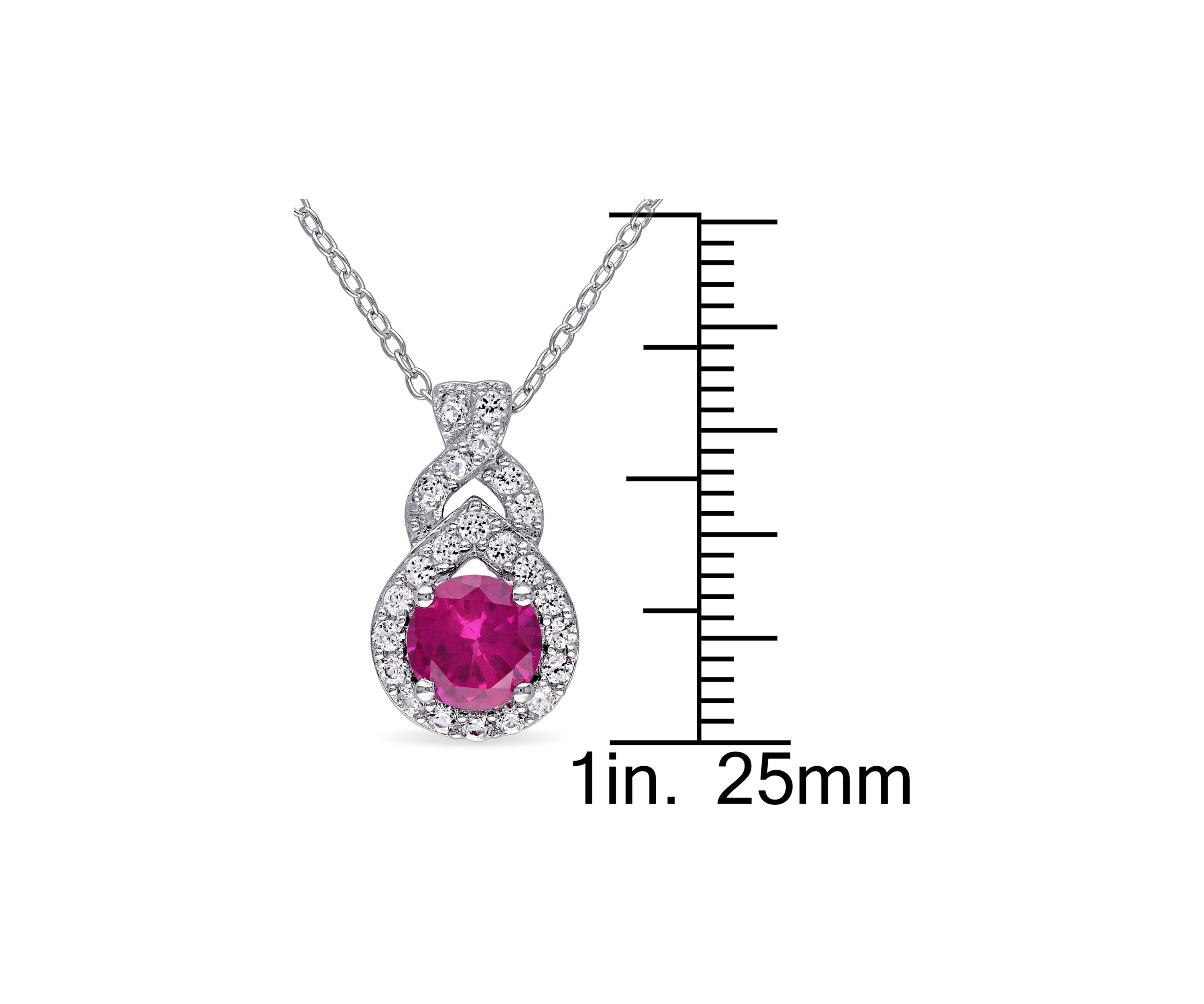 Lab Created Created White Sapphire and Created Ruby  Teardrop Halo Pendant with Chain in Sterling Silver