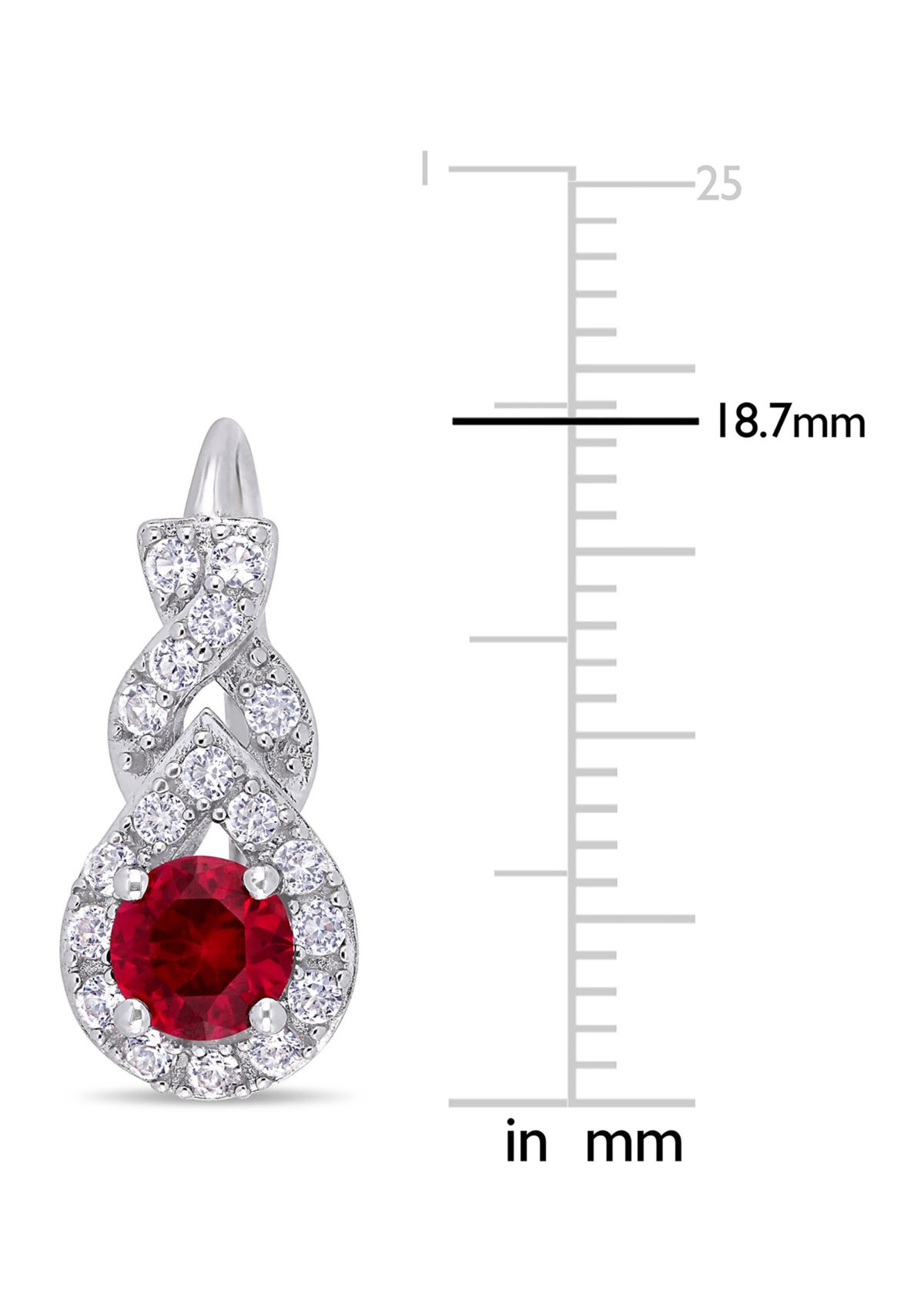 Lab Created Created Ruby and White Sapphire Twist Leverback Earrings in Sterling Silver