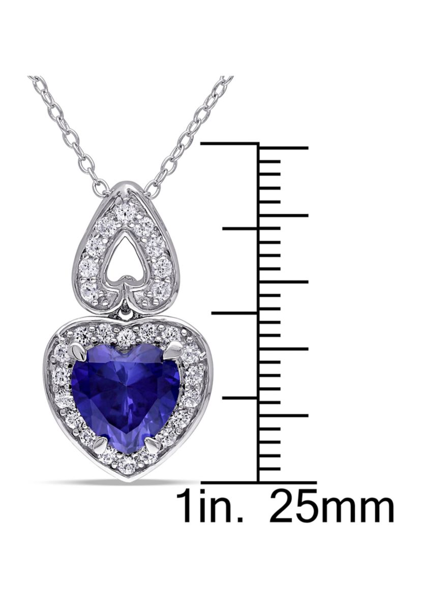 Lab Created 3.12 ct. t.g.w. Created Blue and Created White Sapphire Heart Halo Pendant with Chain in Sterling Silver