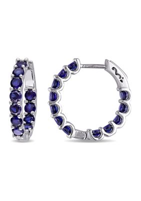 Belk & Co Lab Created 4 1/3 CT TGW Blue Sapphire Inside Outside Hoop Earrings in Sterling Silver