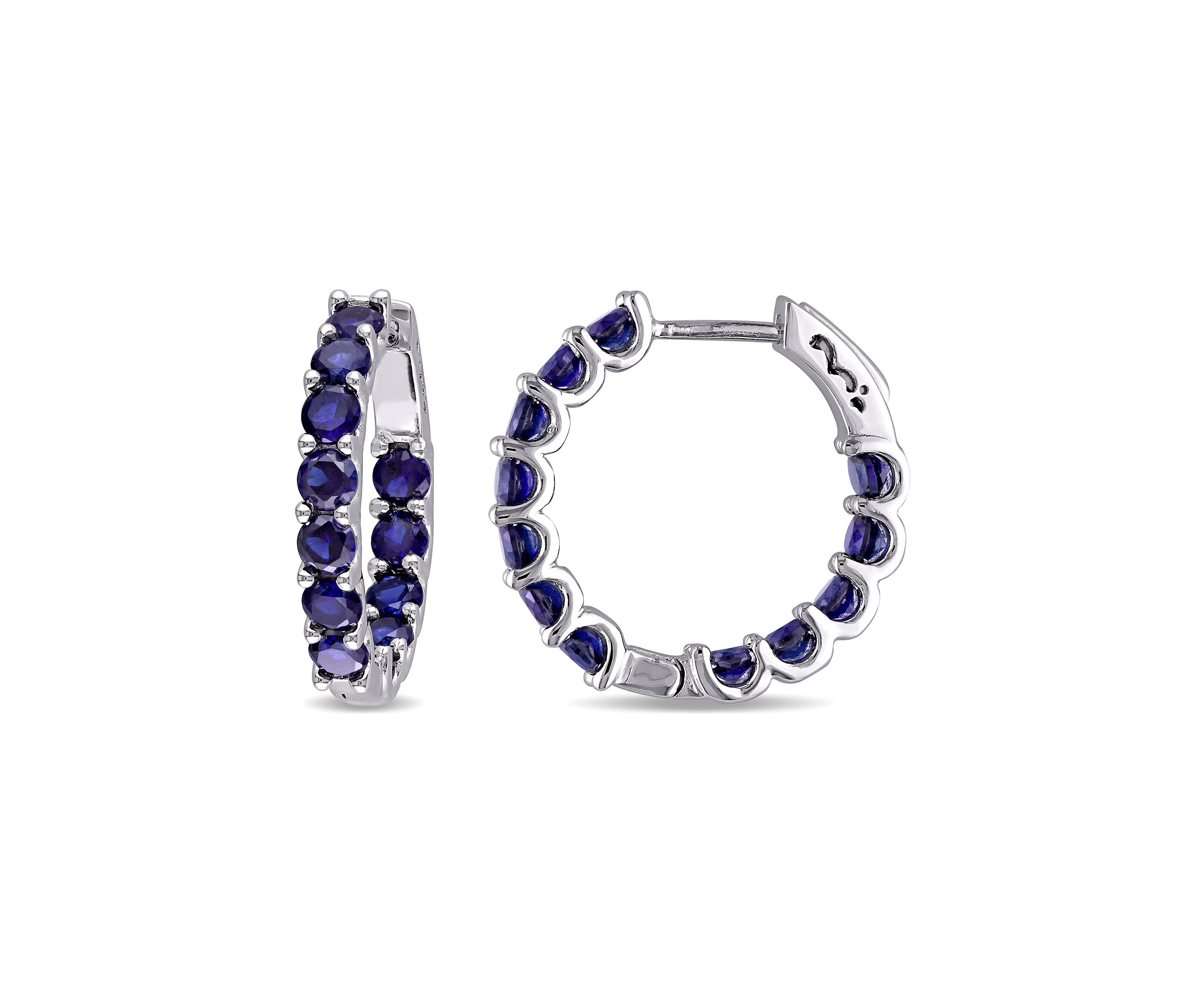 Lab Created 4 1/3 CT TGW Created Blue Sapphire Inside Outside Hoop Earrings in Sterling Silver