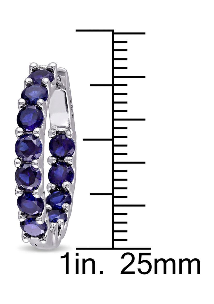 Lab Created 4 1/3 CT TGW Created Blue Sapphire Inside Outside Hoop Earrings in Sterling Silver