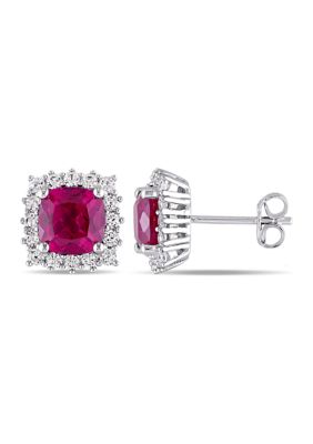 Belk & Co Lab Created 4.88 Ct. T.g.w. Created Ruby And Created White Sapphire Stud Earrings In Sterling Silver -  0682077954808