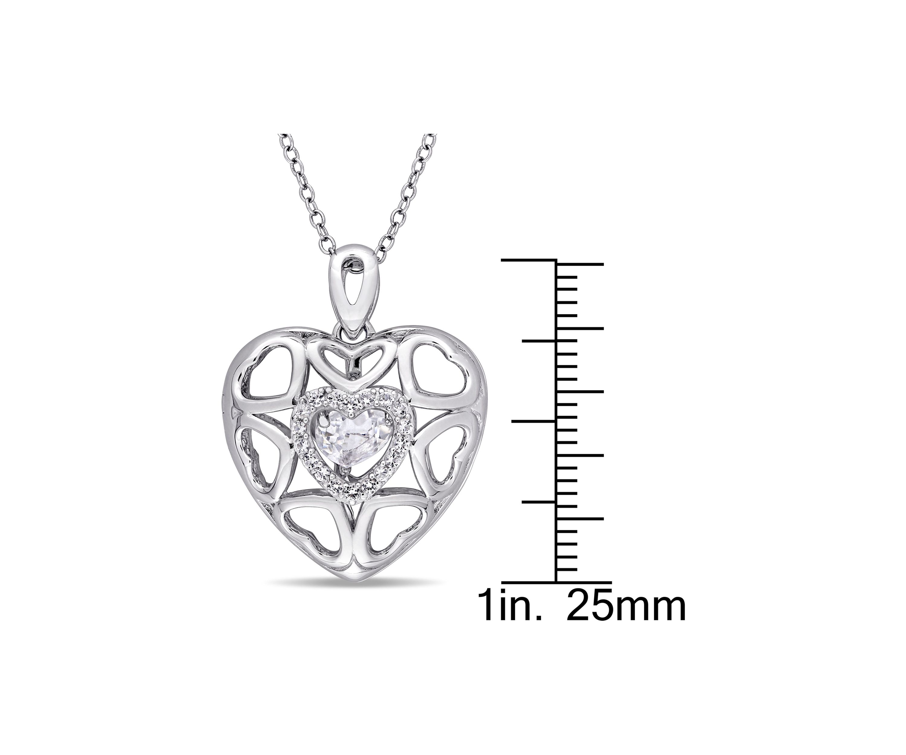 White Topaz Heart Locket Pendant with Floating White Topaz with Chain in Sterling Silver