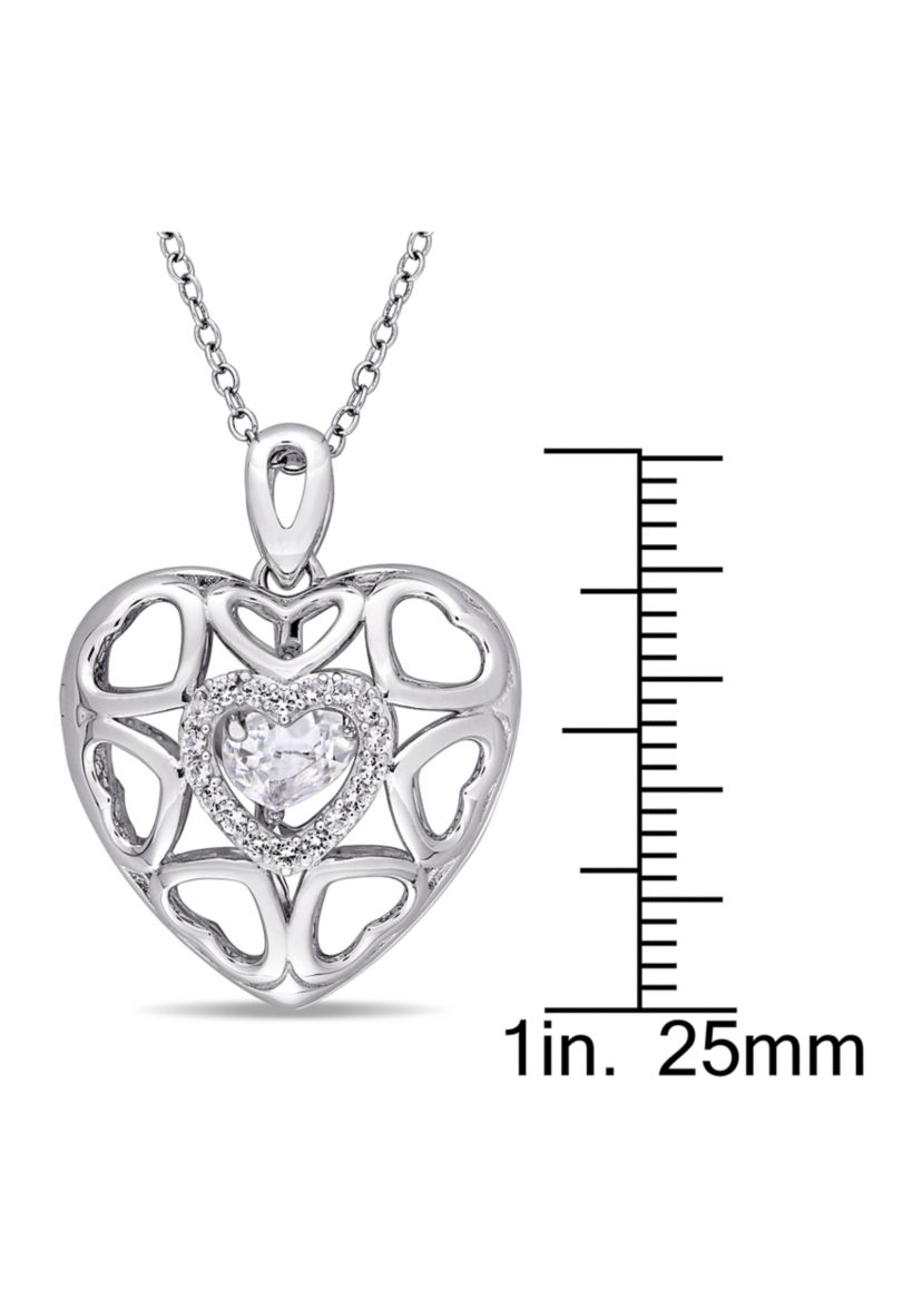 White Topaz Heart Locket Pendant with Floating White Topaz with Chain in Sterling Silver