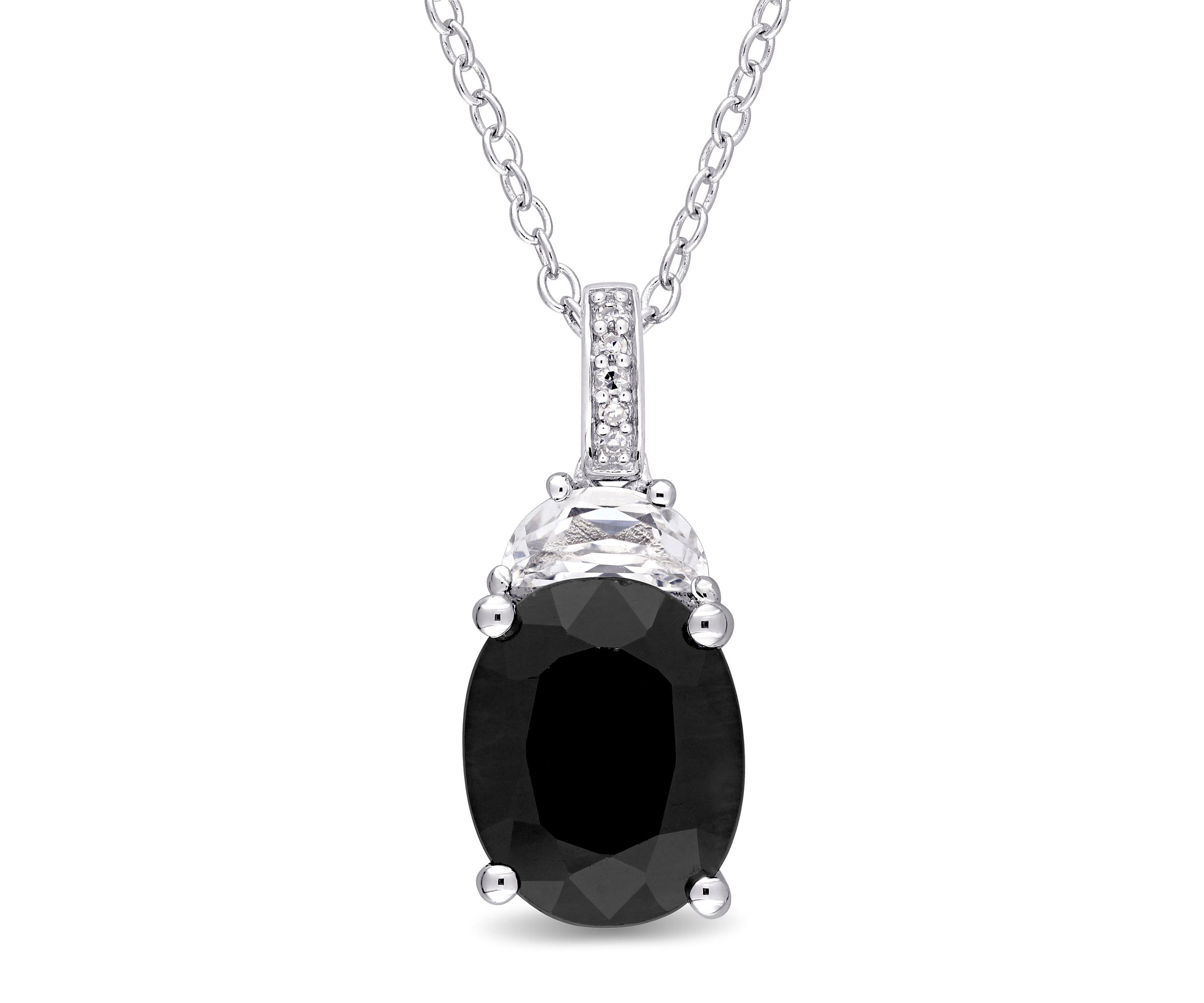 4 CT TGW Black Sapphire and Created White Sapphire and Diamond Accent Pendant with Chain in Sterling Silver