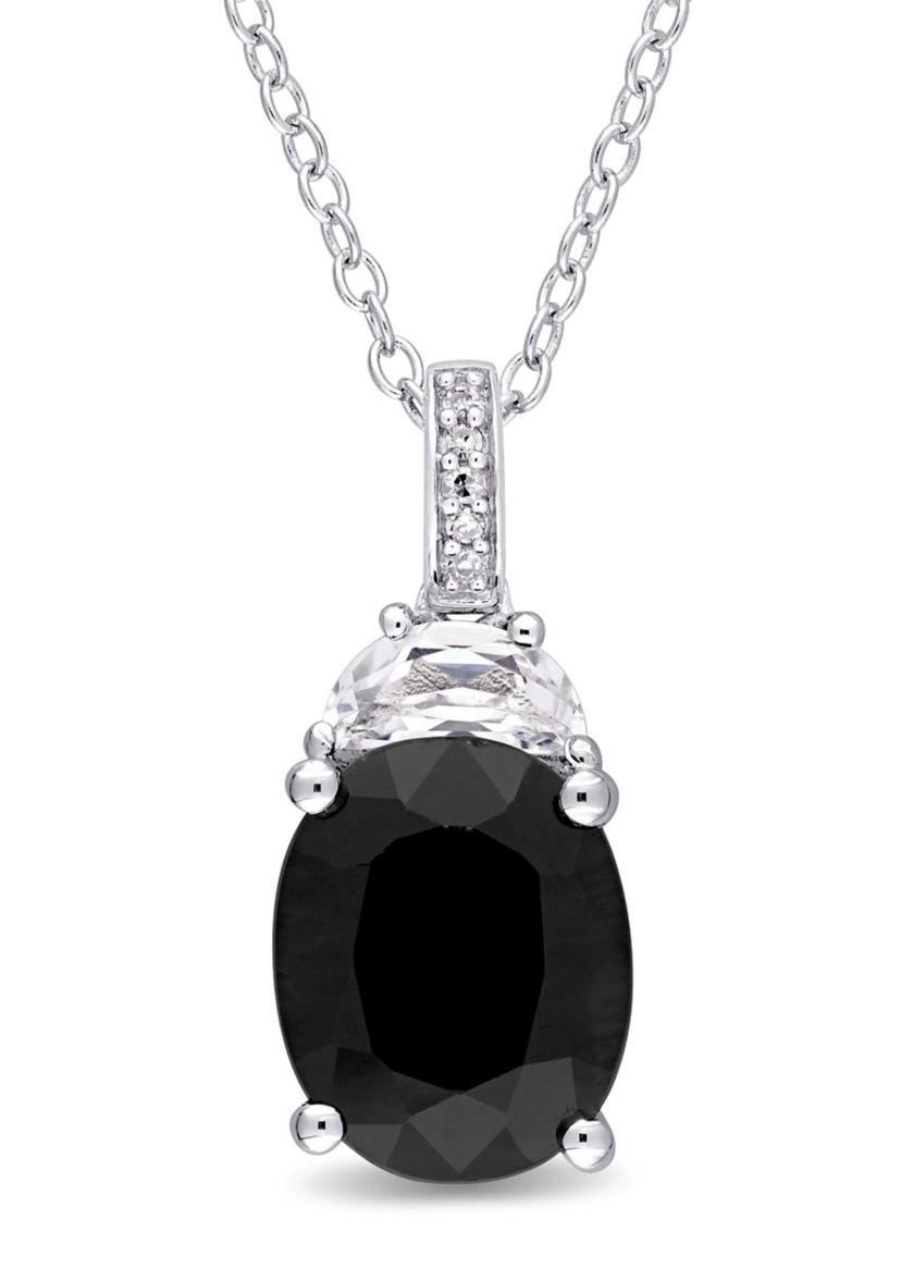 4 CT TGW Black Sapphire and Created White Sapphire and Diamond Accent Pendant with Chain in Sterling Silver