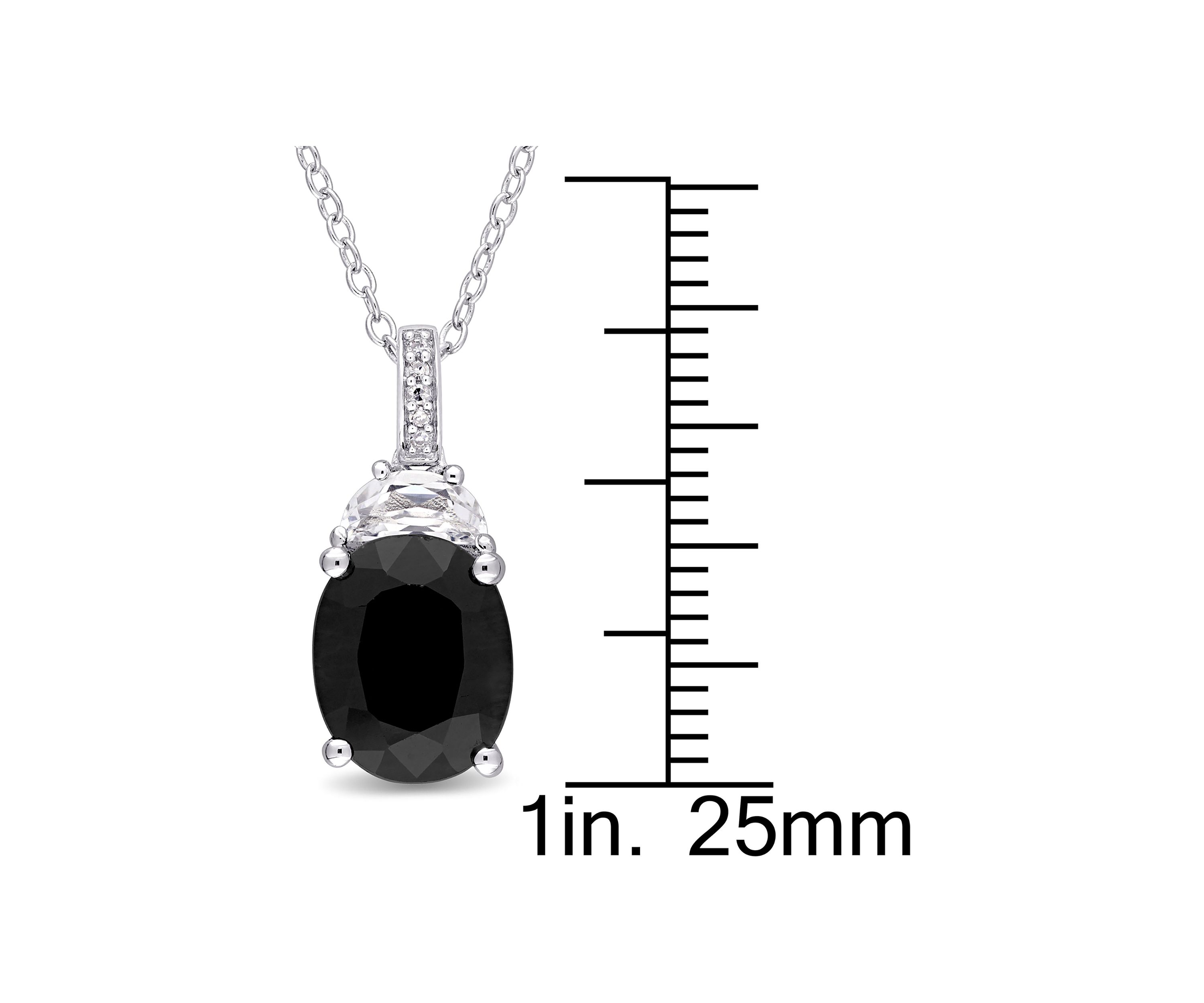 4 CT TGW Black Sapphire and Created White Sapphire and Diamond Accent Pendant with Chain in Sterling Silver