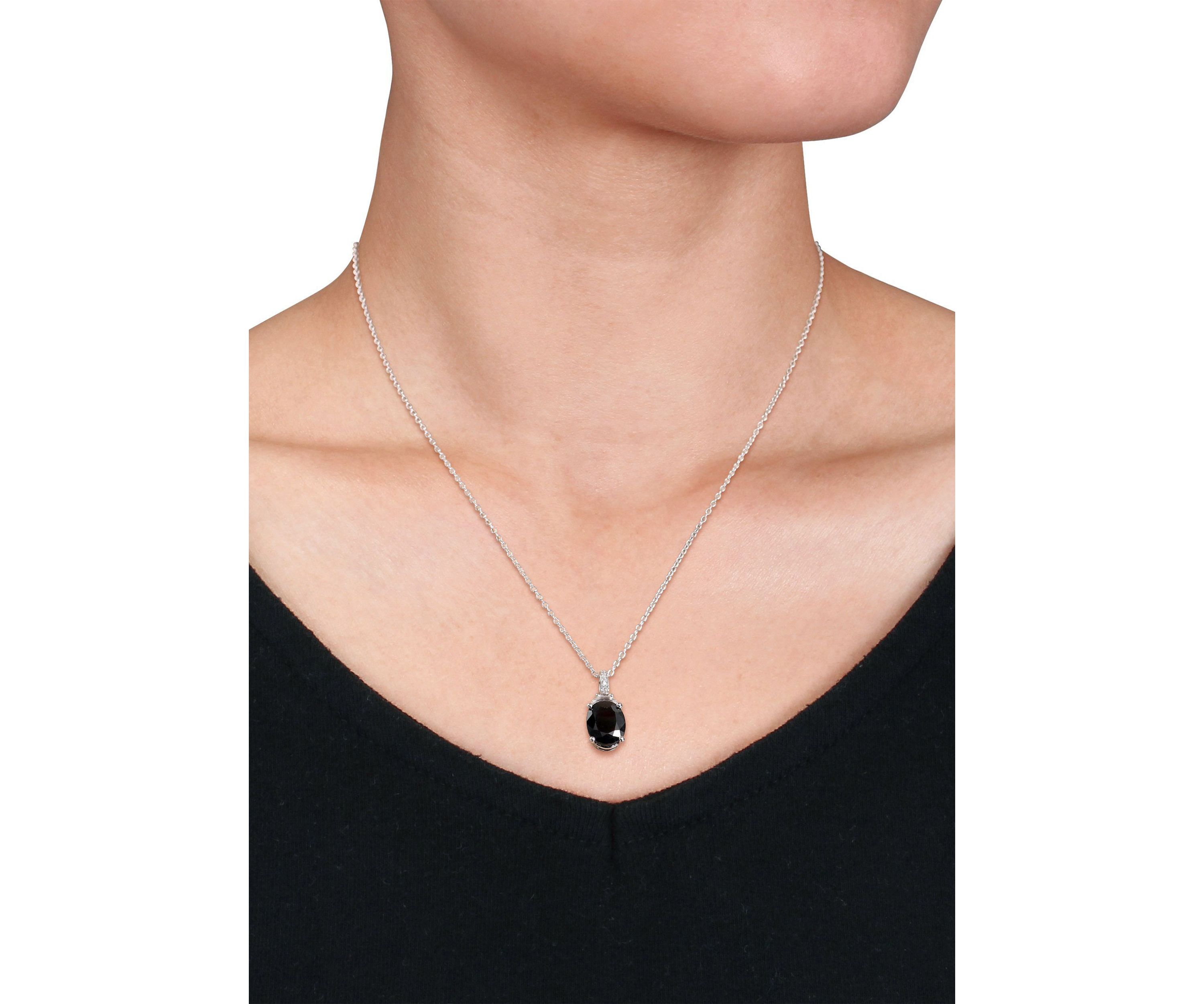 4 CT TGW Black Sapphire and Created White Sapphire and Diamond Accent Pendant with Chain in Sterling Silver