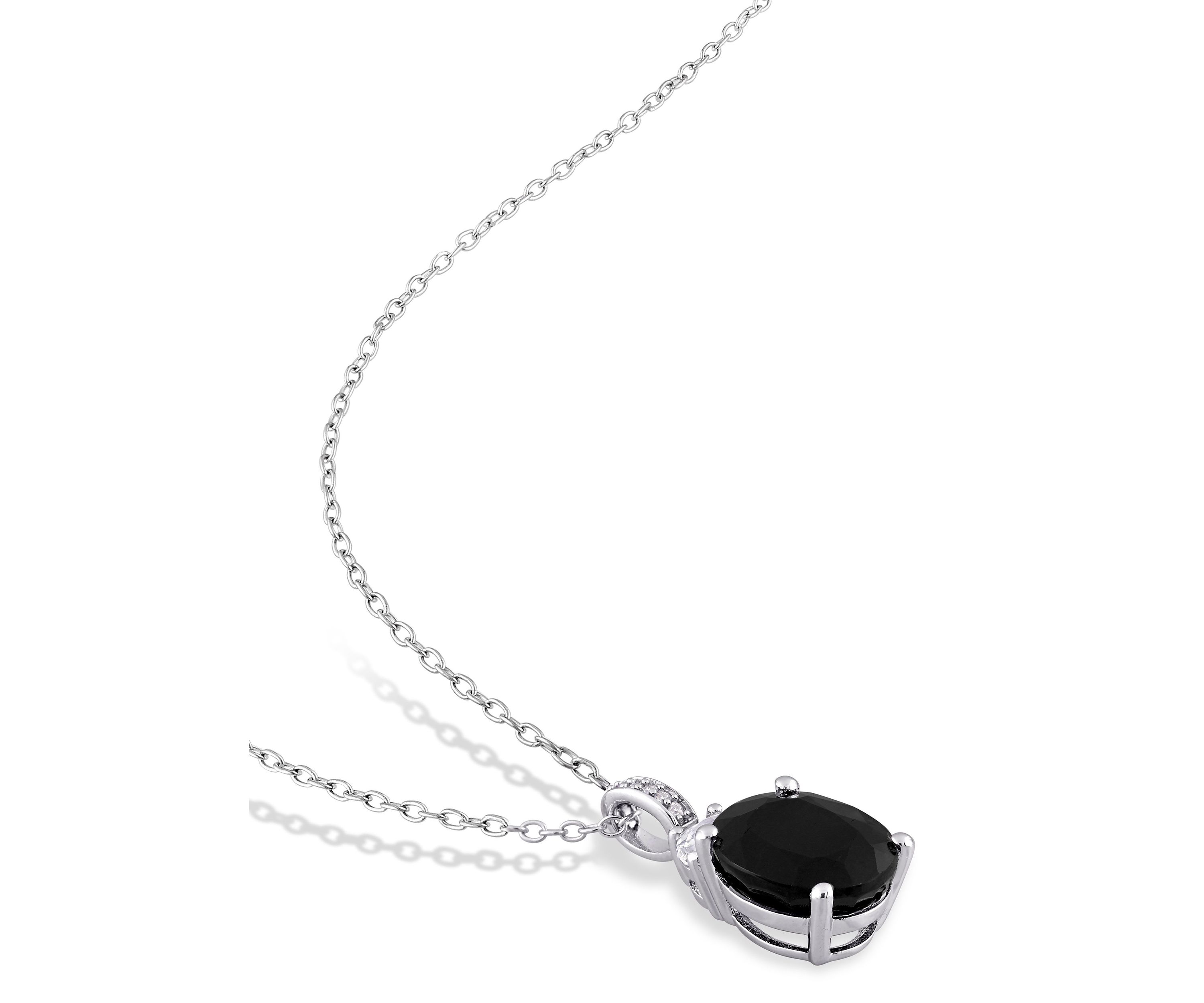 4 CT TGW Black Sapphire and Created White Sapphire and Diamond Accent Pendant with Chain in Sterling Silver