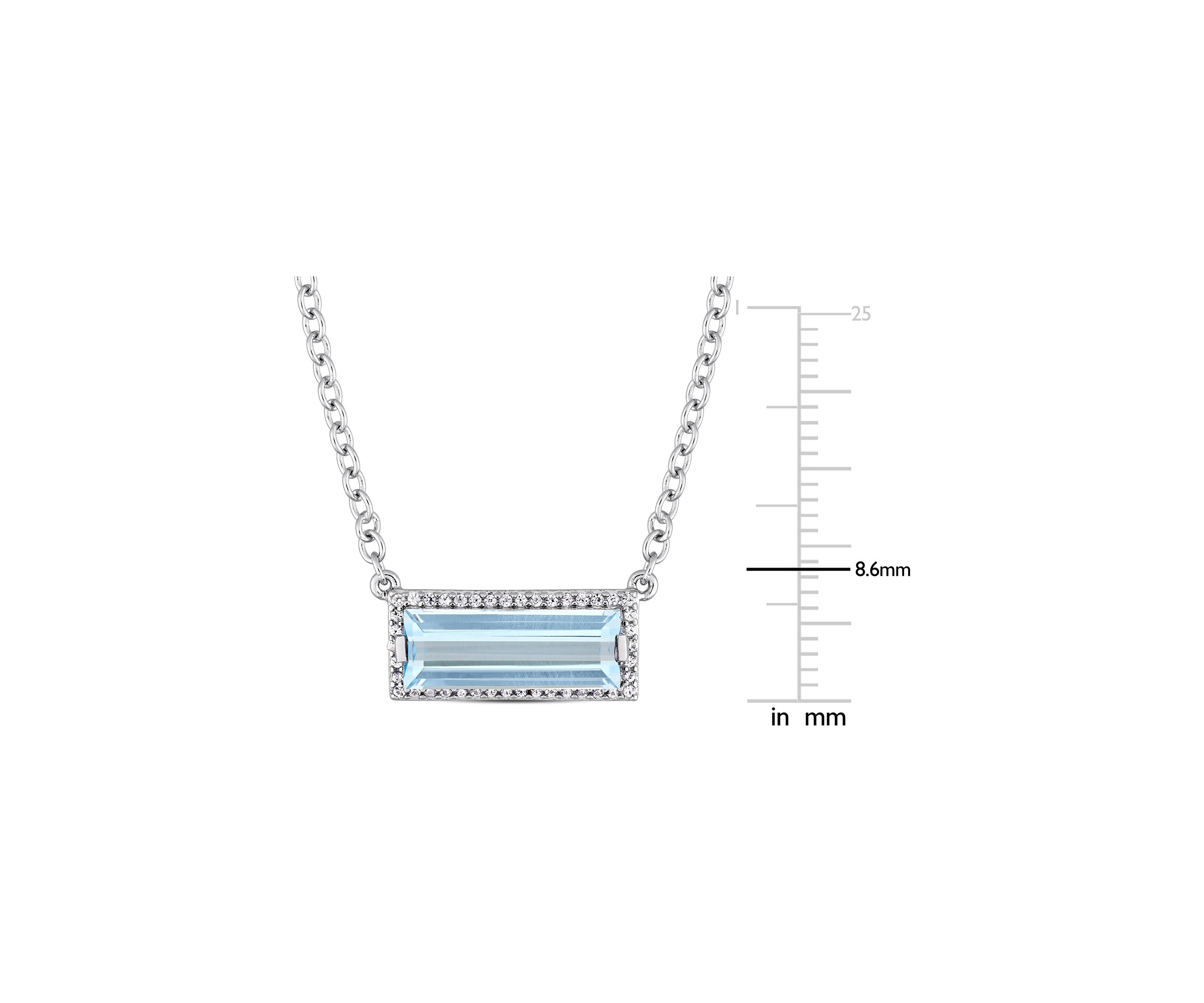 3 CT TGW Baguette Cut Blue Topaz and White Sapphire Halo Necklace in Sterling Silver